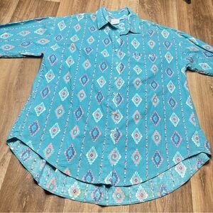 Vintage Men’s NUOVO Western Button Up Long Sleeve Shirt Size M Aztec Print